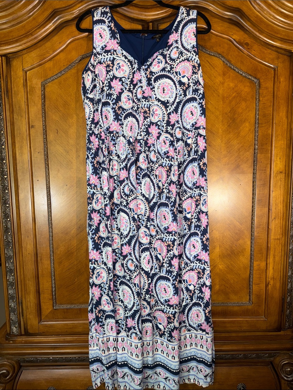Talbots Navy Maxi Dress with Pink and White Paisley